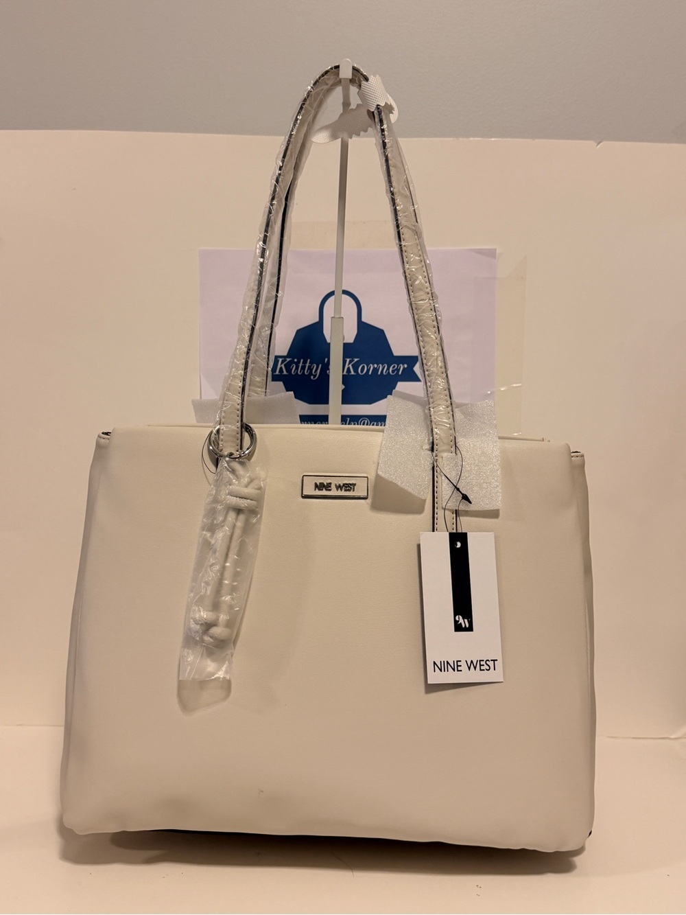 NWT Nine West Off White Eris Tote Bag – Vegan Leather Elegant Women's Handbag